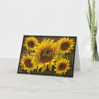 Cartão Earthy Sunflowers Happy Birthday