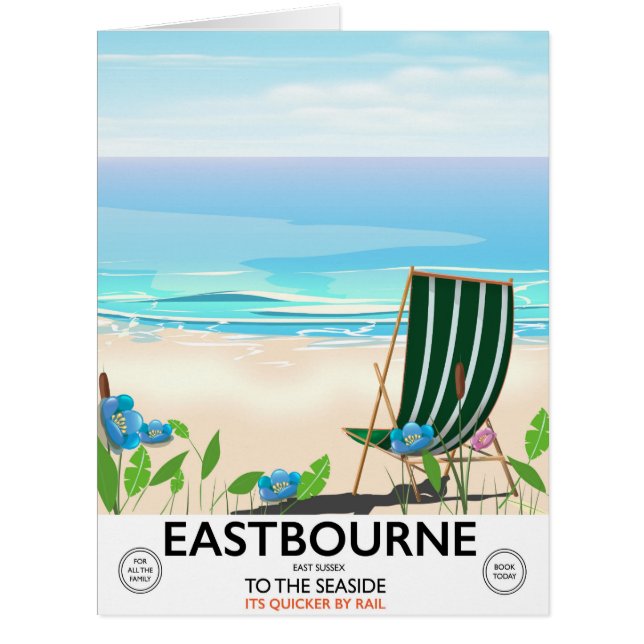 Cartão Eastbourne Beach East Sussex poster de viagens (Frente)