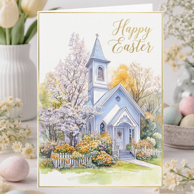 Cartão Easter Blessing Watercolor Spring Church Floral (Criador carregado)