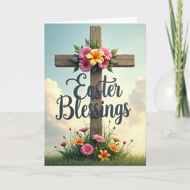 Cartão Easter Blessings Floral Cross Card (Frente)