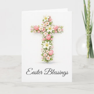 Cartão Easter Blessings Floral Cross Christian Easter 