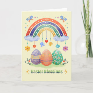 Cartão Easter Blessings Watercolor Rainbow Floral Easter