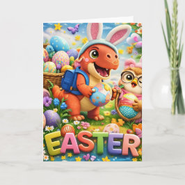 Cartão Easter bunny and owl cute spring holiday