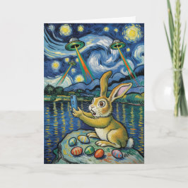 Cartão Easter Bunny UFO Selfie Starry Night Card
