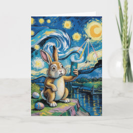 Cartão Easter Bunny UFO Selfie Starry Night Card