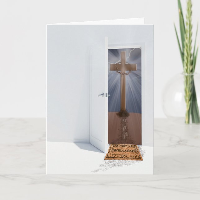 Cartão Easter cross on hill with door (Frente)