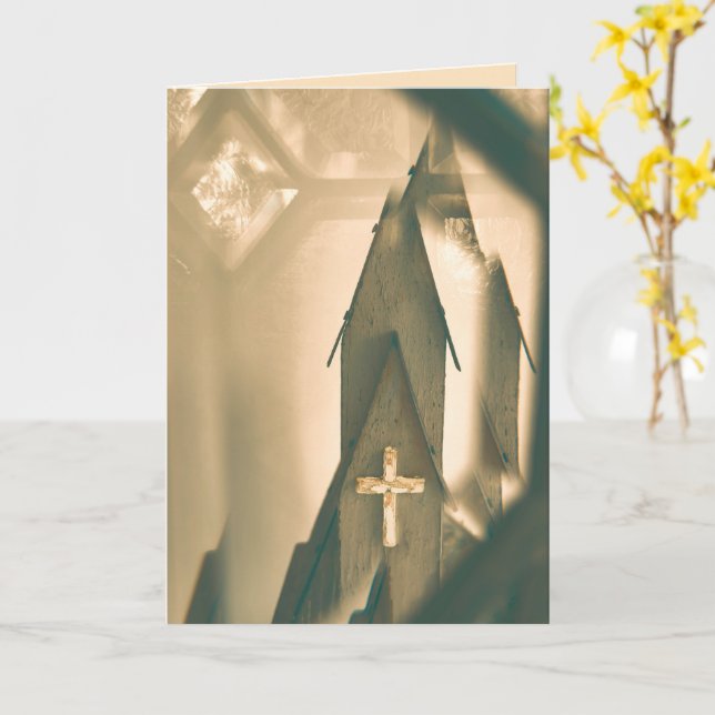 Cartão Easter, Good Friday, Blessings with church & cross (Flor Amarela)