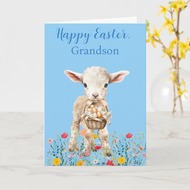 Cartão Easter Lamb & Coloring Page Folded Greeting Card  (Flor Amarela)