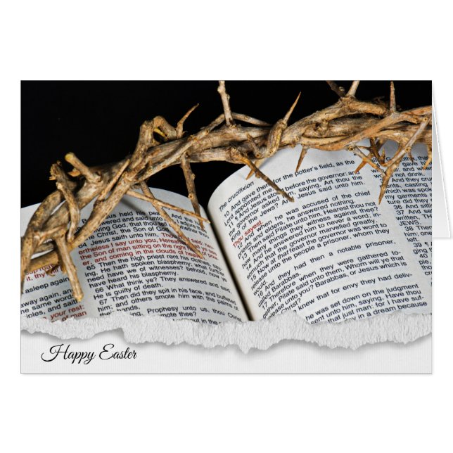 Cartão Easter Lilies with crown of thorns on Bible (Frente Horizontal)