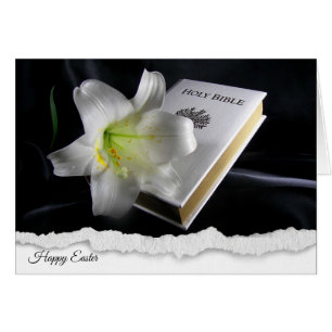 Cartão Easter Lilies with on white Bible