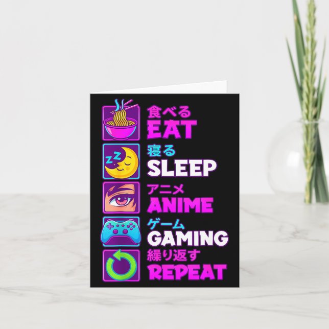 Cartão Eat Sleep Anime Gaming Repeat Kawaii Otaku Anime M (Frente)