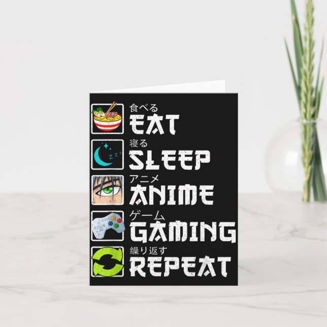Cartão Eat Sleep Anime Gaming Repeat Kawaii Otaku Anime M (Frente)