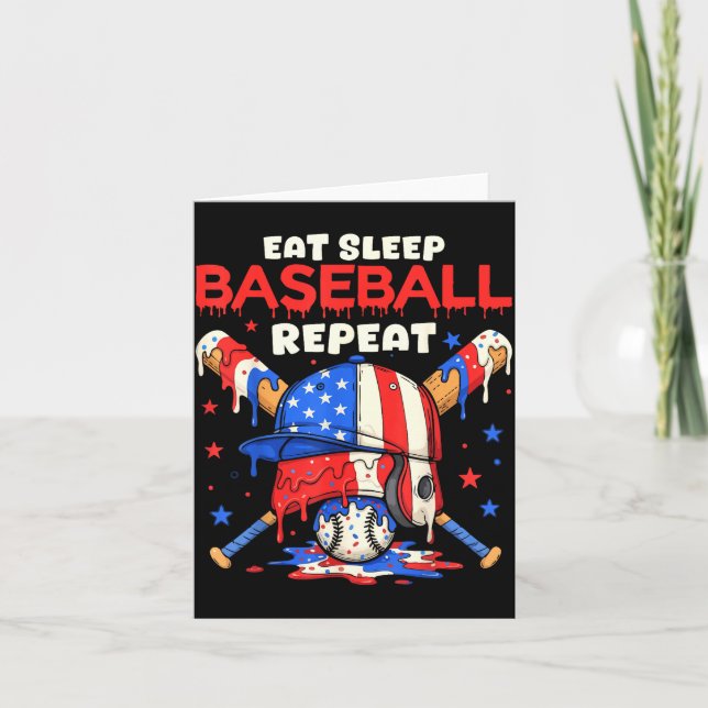 Cartão Eat Sleep Baseball Repeat Funny Ice Cream Drip Cro (Frente)