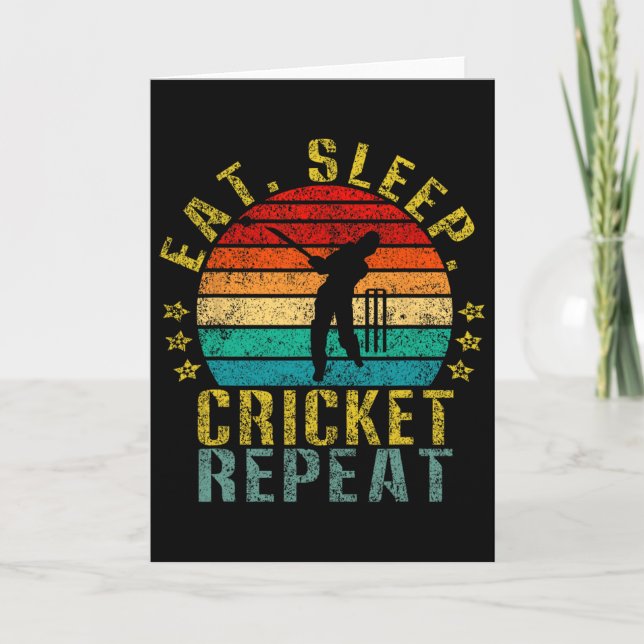 Cartão Eat Sleep Cricket Repeat Funny Retro  (Frente)