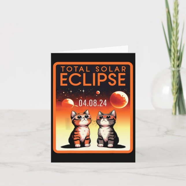 Cartão Eclipse Solar 2024 Gatos Eclipse Solar Total 4.08. (Frente)