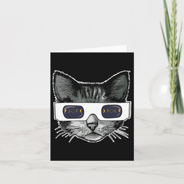 Cartão Eclipse Solar Óculos Eclipse Solares Vestindo Gato (Frente)