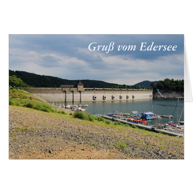 Cartão Edersee Staumauer bei Niedrigwasser (Frente Horizontal)
