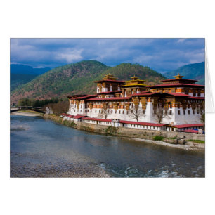 Cartão Edifício Dzong À Beira do Rio