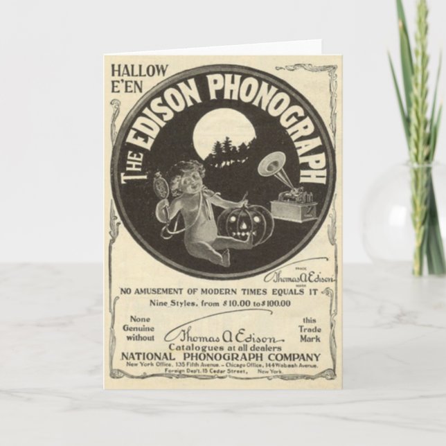 Cartão Edison Phonograph Halloween Ad Jack O Lantern (Frente)