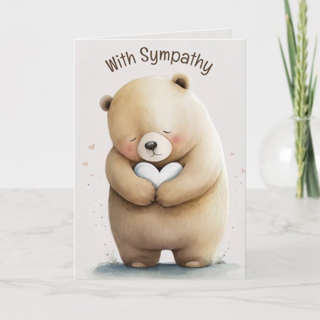 Cartão Editable Bear With Heart Sympathy (Frente)