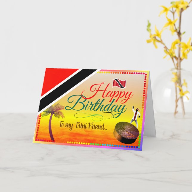 Cartão Editable Tropical Happy Birthday my Trini friend (Flor Amarela)