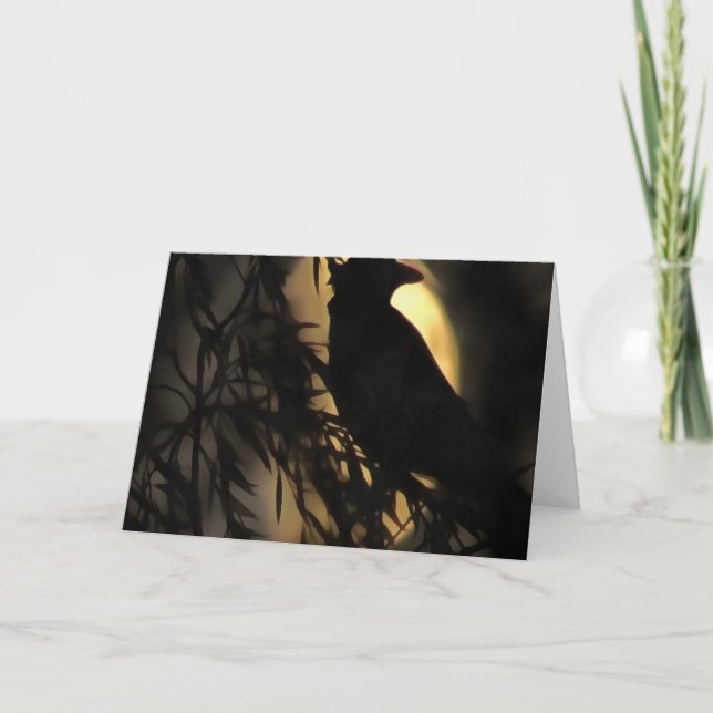 Cartão Eerie Raven Silhouette Contra Uma Lua Brilhante (Frente)