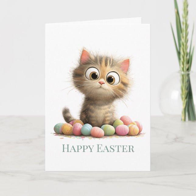 Cartão Egg-stra Silly Easter Cat Greeting Card (Frente)