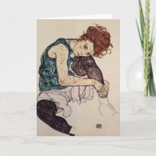 Cartão Egon Schiele - Mulher sentada com joelho torto