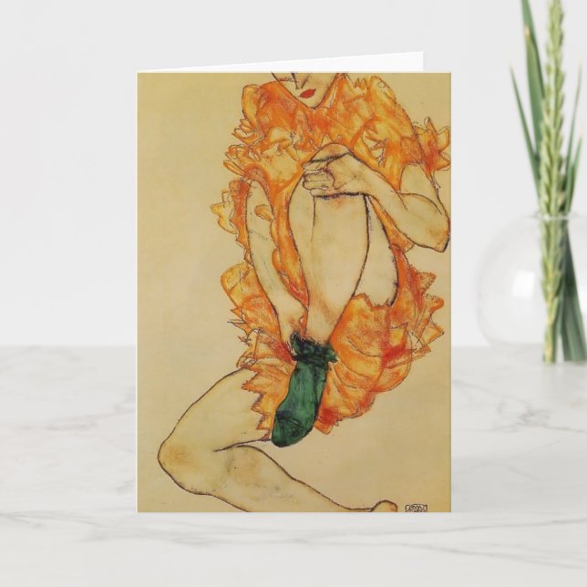 Cartão Egon Schiele- The Green Stocking (Frente)