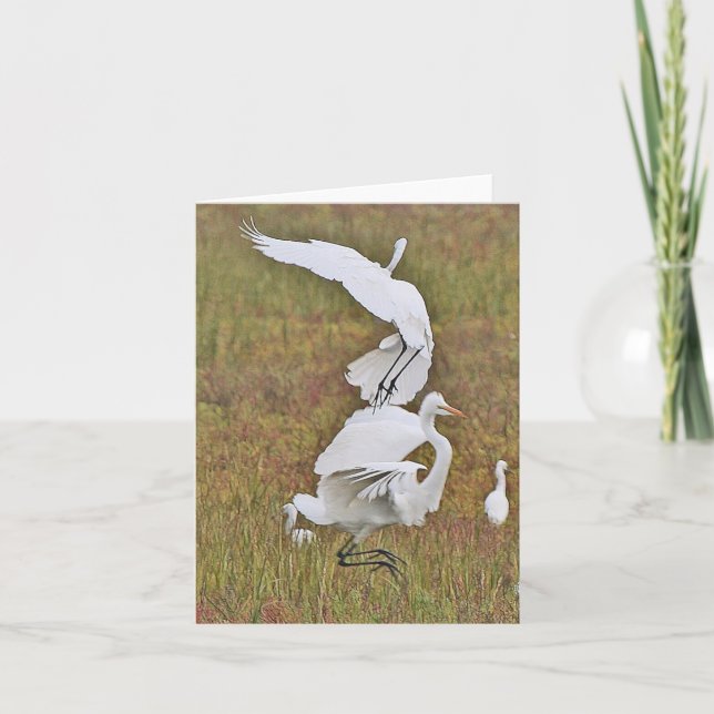 Cartão Egret Birds Wildlife Animals Wetlands Note Card (Frente)