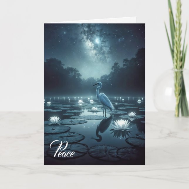 Cartão Egret Branco Com Simpatia Por Lírios De Água (Frente)