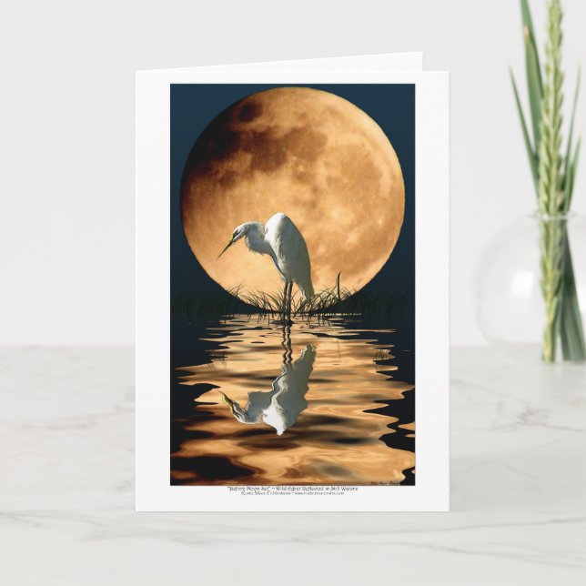 Cartão Egret & Golden Moon Wildlife Art Greeting-card (Frente)