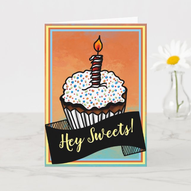 Cartão Ei Doce, Feliz Aniversário Cupcake (Planta pequena)