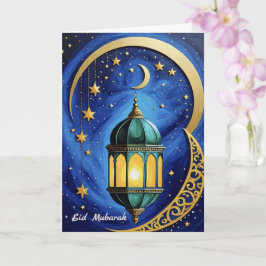 Cartão Éid Crescent Stars and Moon