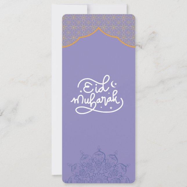 Cartão Eid Mubarak Dourado e roxo  Mandala (Frente)