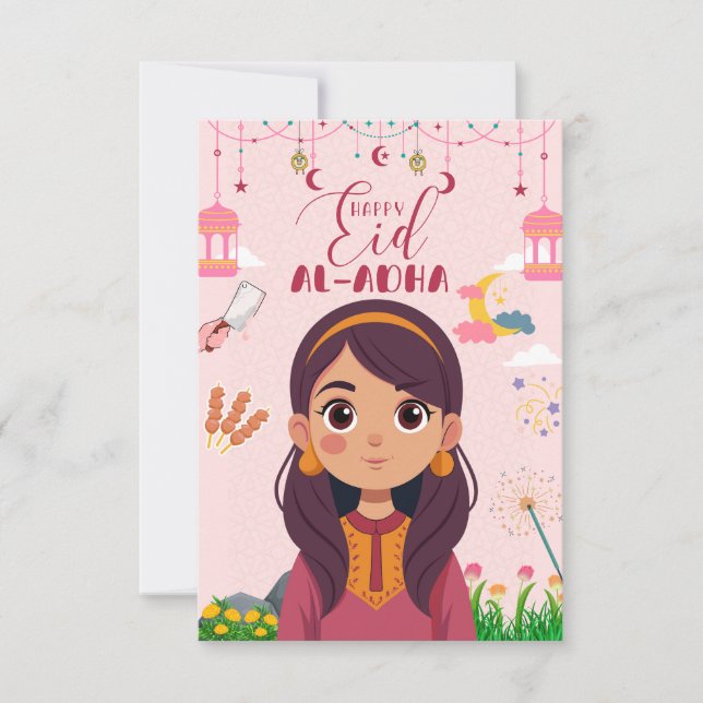 Cartão Eid Mubarak para Menina (Frente)