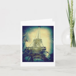 Cartão Eiffel Tower, Art Print, Blue and Green, Blank