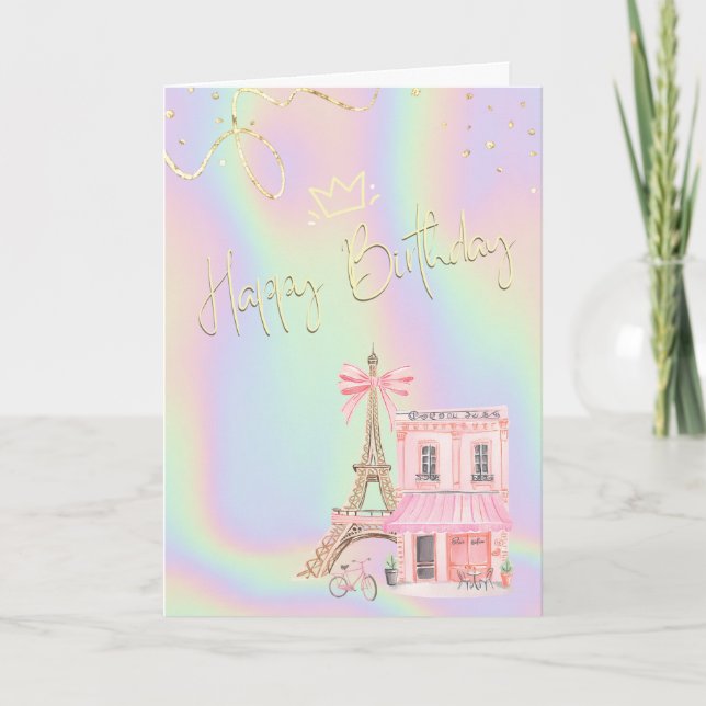 Cartão Eiffel Tower Parisian Holographic Birthday  (Frente)
