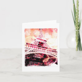 Cartão Eiffel Tower, Pink and Apricot, Blank