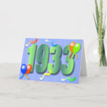Cartão Eightieth Birthday 1933 Card<br><div class="desc">A colourful 80th birthday card with balloons and streamers for the octogenarian in your life! Matching stamp and postcard available.</div>