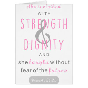 Cartão ela está vestida com força e dignidade provérbios