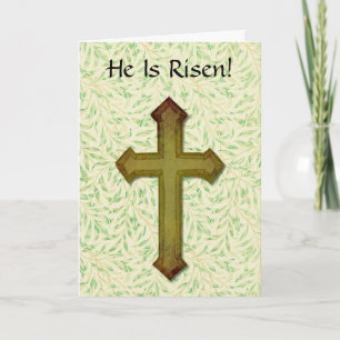 Cartão Ele É Risen Faith Green Cross Páscoa Card