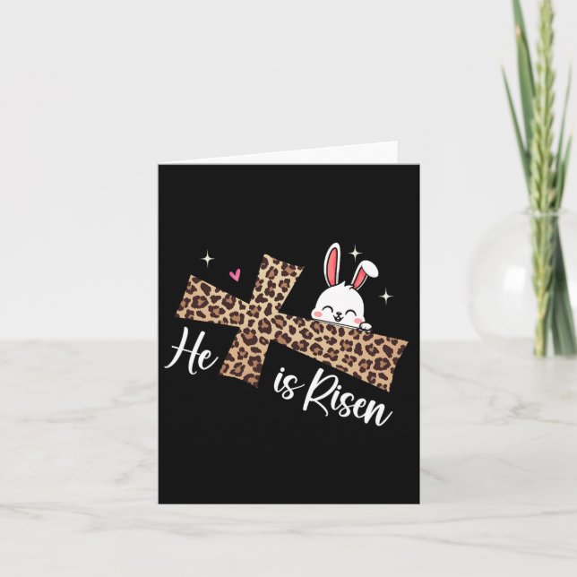 Cartão Ele É Risen Leopard Cross Bunny Day Christi (Frente)