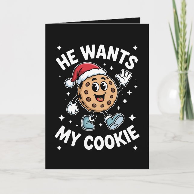 Cartão Ele Quer Meu Chapéu de Natal de Biscoito de Natal  (Frente)