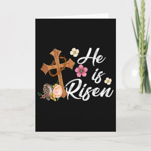 Cartão Ele Ressuscitou Cruz Floral Cristã Vintage Feliz P