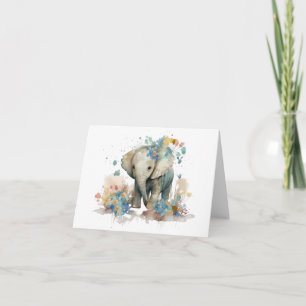 Cartão Elefante Adorável para Bebês com VAZIO de Flores