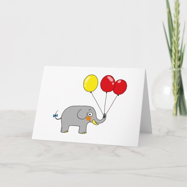 Cartão Elefante bonito com balões de festa (Frente)