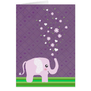 Cartão Elefante bonito em cor-de-rosa feminino & no roxo