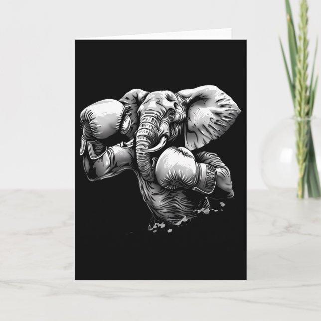 Cartão Elefante Boxeador Com Luvas de Boxe Kickboxing Eng (Frente)