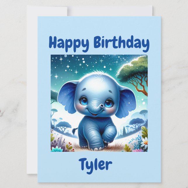 Cartão Elefante Brilhante Sob um Céu Estrelado  (Frente)